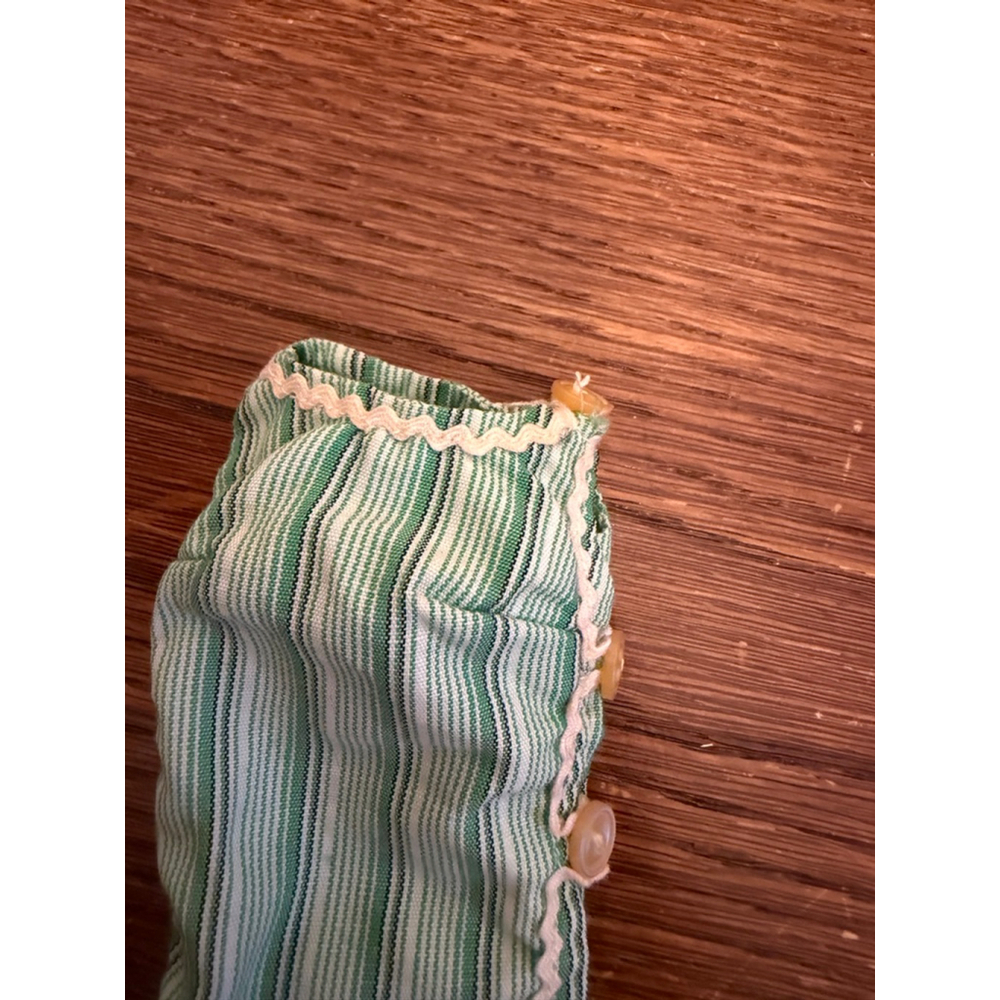 Vintage Early 1960s Barbie Green Stripe Sheath Dress Side Button Ric Rac Trim